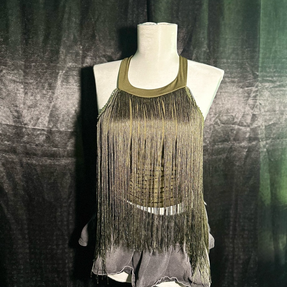 SHEIN Fringe Crop Top in Olive – Boho Night Out Style